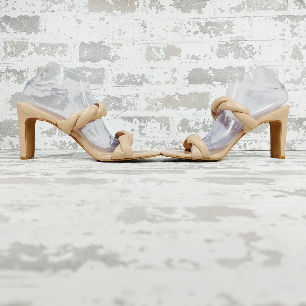 New Open Edit Remmy Twisted Strap Beige Square Toe Heeled Sandals W303 - Picture 7 of 16